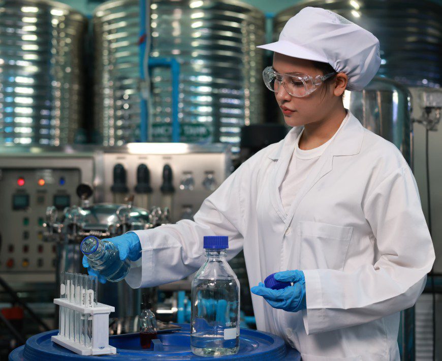 Scientist in laboratory pouring liquid