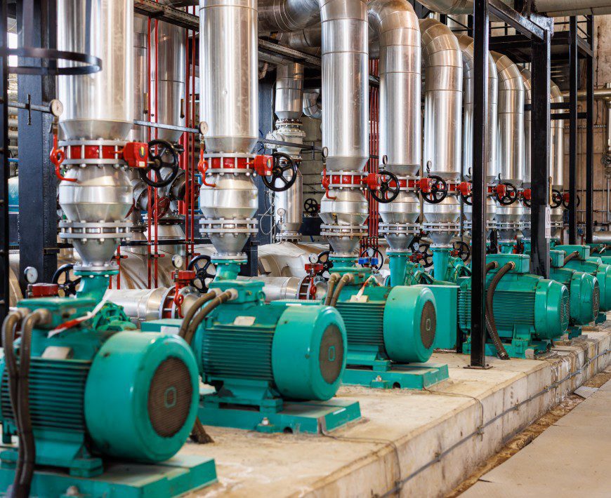 Industrial machinery with large metal pipes